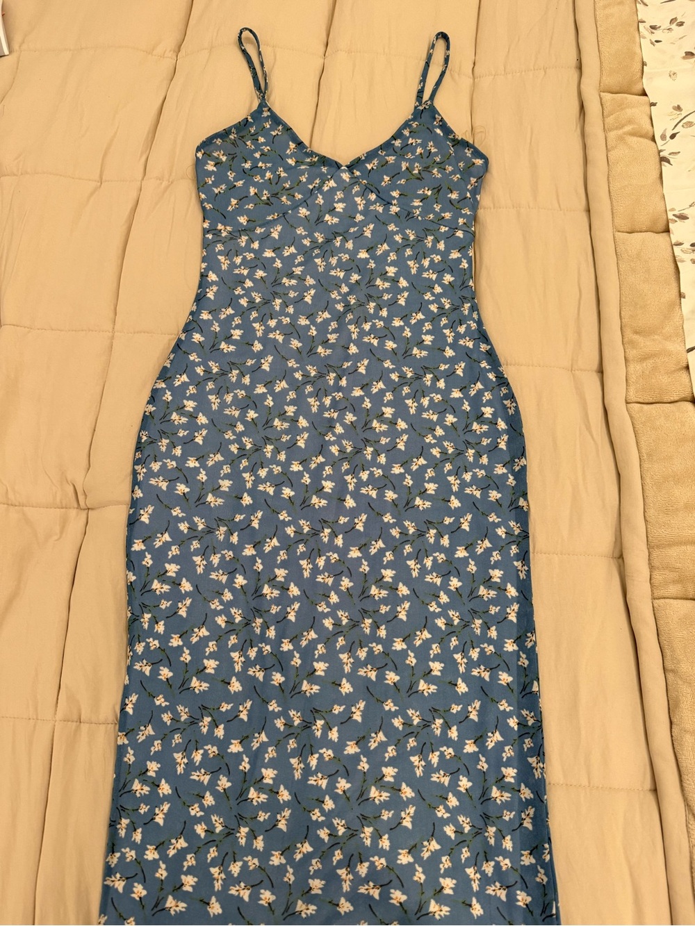 Blue Floral Slip Dress with Spaghetti Straps